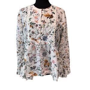 Anthropologie Ginevra Lace Babydoll Top Size SMALL White Floral Prairie Cottage
